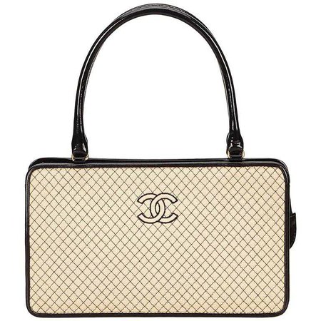 Chanel Ivory and Black Quilted Cotton Handbag For Sale at 1stdibs