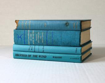 light blue book stack
