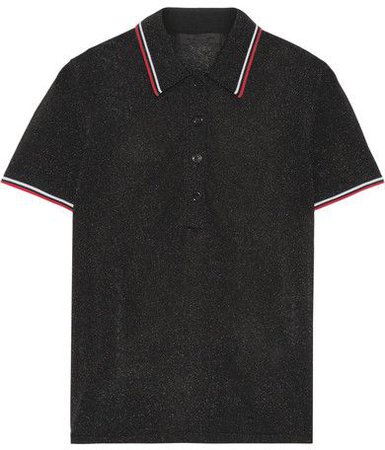 Alexander Wang Metallic Stretch-knit Polo Shirt - Black