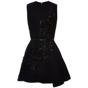 Elie Saab Embroidered Black Stretch Cady Mini Dress