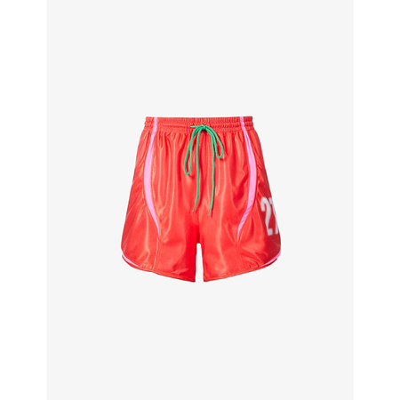 PAOLINA RUSSO  Football Graphic-printed Woven Shorts In Fucshia Red
