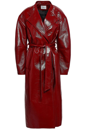 patent red trench coat