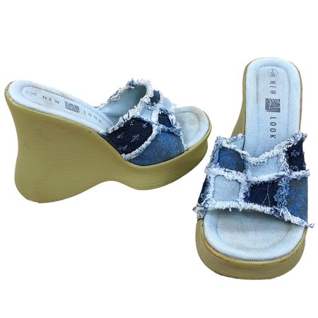 Early 2000’s Denim Patchwork Wedge Sandals • Brand:... - Depop