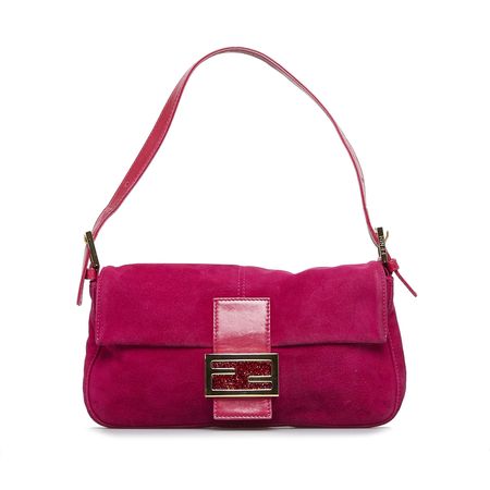 Fendi Pink Suede Crystal Baguette Bag | Hardly Ever Worn It