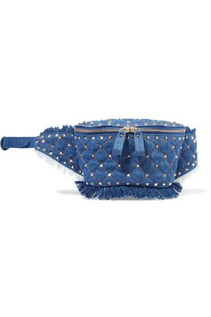 Valentino | Valentino Garavani The Rockstud quilted denim belt bag | NET-A-PORTER.COM