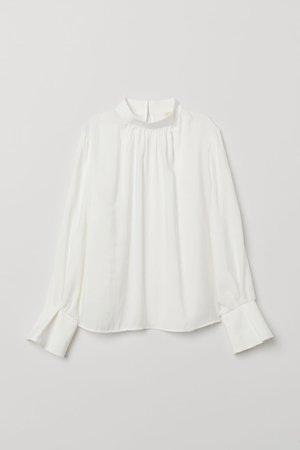 Blouse with Stand-up Collar - White - Ladies | H&M US