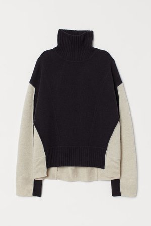 Широкий свитер из шерсти - Темно-синий/Белый - Женщины | H&M RU