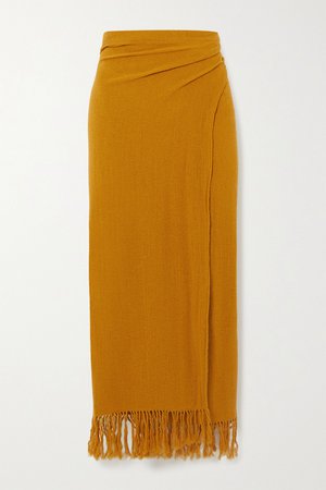 Mustard The Desert fringed ramie wrap midi skirt | Savannah Morrow The Label | NET-A-PORTER
