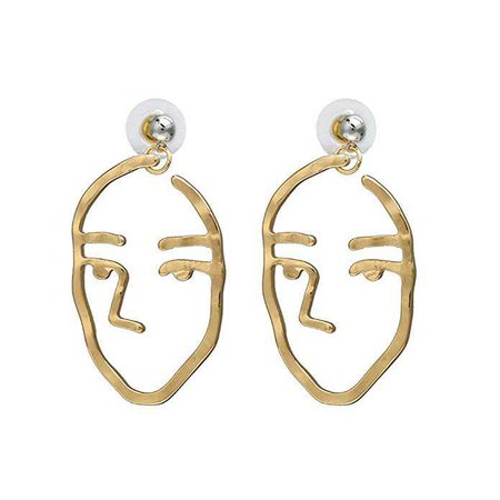 Zealmer Statement Face Outline Earrings Hollow Out Dangling Color Gold Stud Earrings: Amazon
