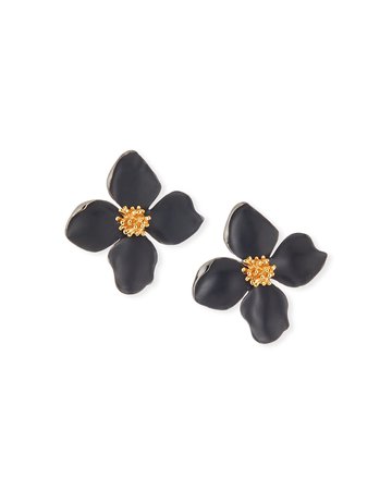 Oscar de la Renta Painted Flower Clip Earrings
