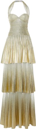 Naeem Khan Tiered Lame Halter Gown Size: 2