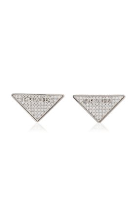 Crystal-Embellished Sterling Silver Logo Earrings By Prada | Moda Operandi