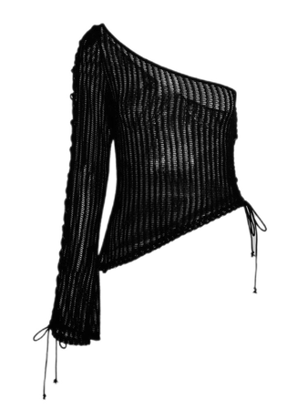 one shoulder top black striped see through shirt