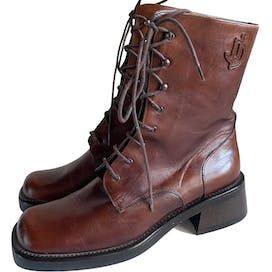 Vintage 90s/00s Cognac Leather Square Toe Lace Up Boots 38 By Joan & David | Shop THRILLING