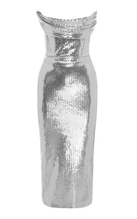 Draped Strapless Sequined Midi Dress By Alex Perry | Moda Operandi