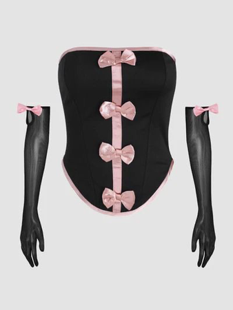 Corset Bowknot Top & Gloves