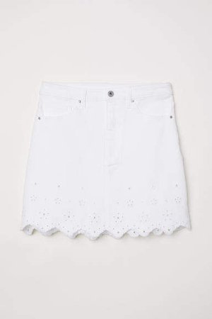 Scalloped Denim Skirt - White