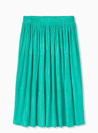 Plus Size - Turquoise Accordion Pleated Tiered Tea Length Skirt - Torrid