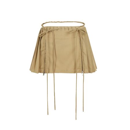 Nodress Khaki Low-Waist Pleated Satin Mini-Skirt