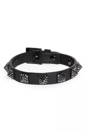 Valentino Garavani Crystal Pavé Rockstud Leather Bracelet | Nordstrom