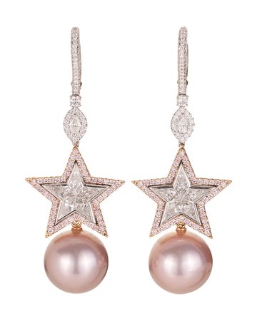 Margot McKinney Pink diamond and pearl "Star" earrings