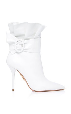 Palace Ruffled White Leather Ankle Boots by Aquazzura | Moda Operandi
