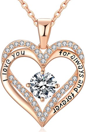 Amazon.com: 18K Rose Gold Necklaces for Women, 925 Sterling Silver, Jewelry for Wife, Womens Gift for Mom, Birthstone Diamond Necklace for Birthday, Heart Pendant Jewelry, Gifts For Mothers Day April : Clothing, Shoes & Jewelry