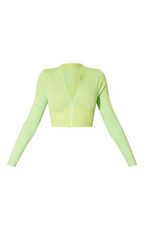 Green Seamless Swirl Contrast Zip Up Jacket | PrettyLittleThing CA