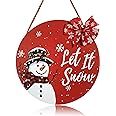 Amazon.com : Whaline Large Christmas Snowman Wooden Hanging Sign Winter Let It Snow Welcome Door Sign with Buffalo Plaid Bow Snowman Wood Front Door Hanger for Home Indoor Outdoor Farmhouse Wall Window Decor : Home & Kitchen