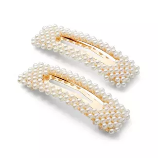Square Barrettes With Pearls Clips And Pins - A New Day™ White : Target