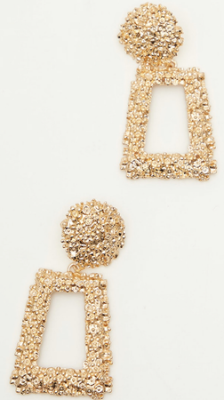 PLT- gold chunky textured square drop door knocker earrings