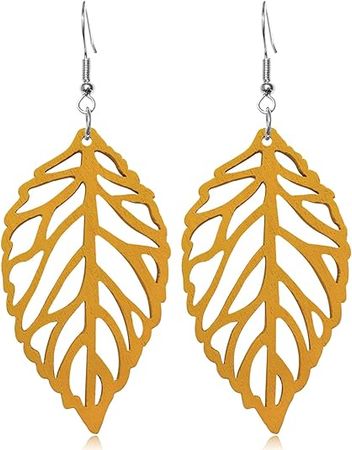 Amazon.com: Handmade Bohemian Colorful Nature Wooden Leaf Dangle Drop Earrings Ethnic African Vintage Lightweight Boho Hollow Wood leaf Hook Earrings for Women Girls Unique Geometry Jewelry (Orange): Clothing, Shoes & Jewelry