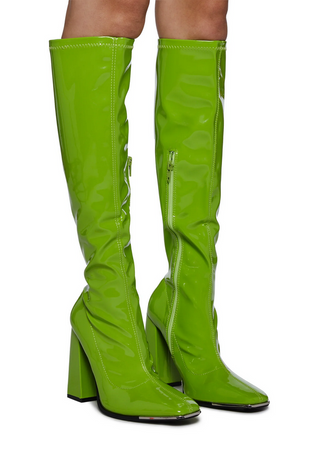 Dolls Kill Public Desire Patent Vegan Leather Lime Green Gogo Boots