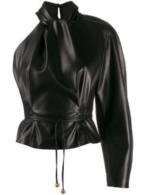 black leather asymmetric top