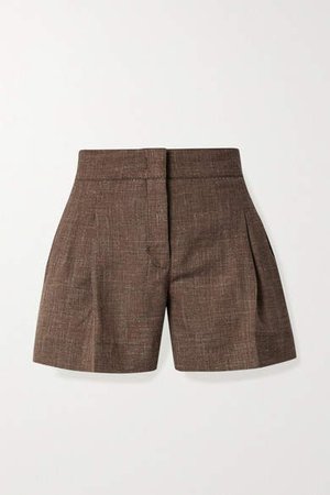 Casasola CASASOLA - Pleated Wool, Silk And Linen-blend Shorts - Brown