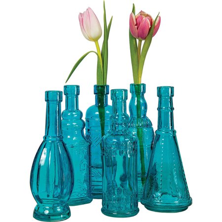 Turquoise Sierra Glass Bottle Set | Decorative Bottles and Party Favor Jars | Luna Bazaar | Boho & Vintage Style Decor