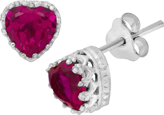 dark fuchsia red pink heart shaped stud earrings