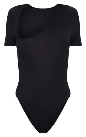 Black Short Sleeve Asymmetric Neck Bodysuit | PrettyLittleThing USA