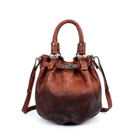 Tote Bags | Shop Women's Pumpkin Leather Bucket Bag at Fashiontage | OT12061-OrangeRed