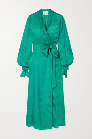 Cabana Silk-jacquard Wrap Dress - Jade