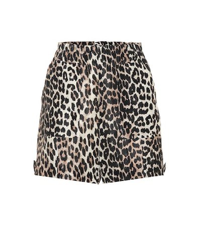 Leopard-print linen and silk shorts