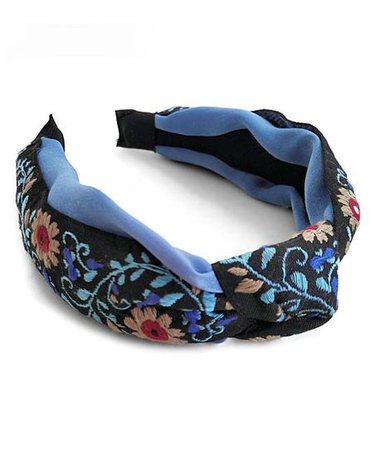 Ella & Elly Blue & Navy Embroidered-Sunflowers Knot Headband | Zulily