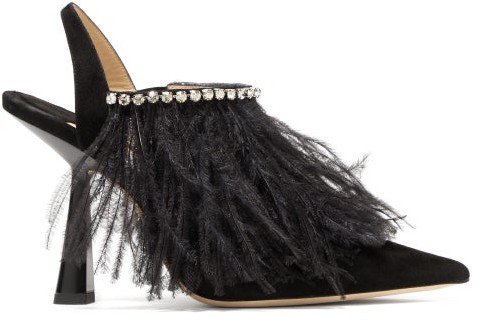 Ambre 100 Feathered Suede Slingback Pumps - Womens - Black