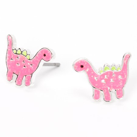 Silver Dinosaur Stud Earrings - Pink | Claire's