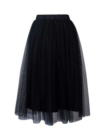 Joeoy Women's Elastic Waist Ballet Layered Princess Mesh Tulle Midi Skirt at Amazon Women’s Clothing store: