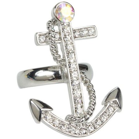 Large Sterling Silver Diamond Anchor Ring