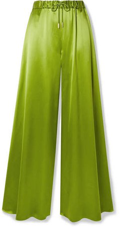 Silk-charmeuse Wide-leg Pants - Leaf green