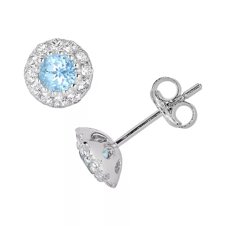 Oro Leoni Sterling Silver Blue & White Topaz Stud Earrings - Made with Genuine Swarovski Gemstones