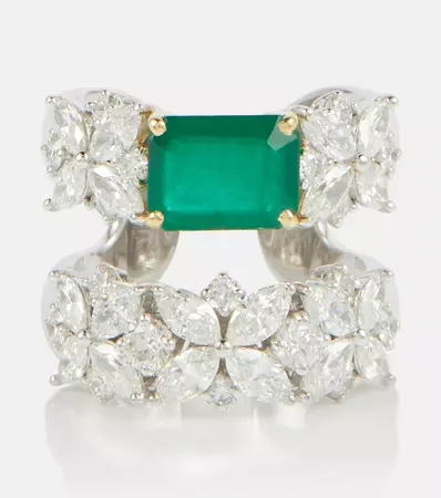 18 Kt White Gold Ring With Emerald And Diamonds in Silver - Yeprem | Mytheresa