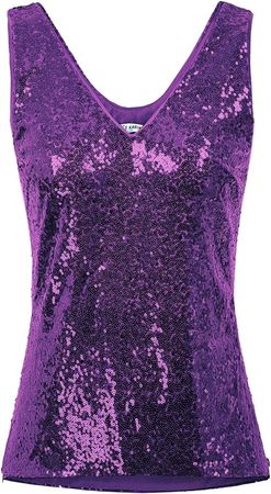 Women's Sleeveless Sequin Camisole Vest Glitter Shimmer Tank Tops Purple 2XL at Amazon Women’s Clothing store
